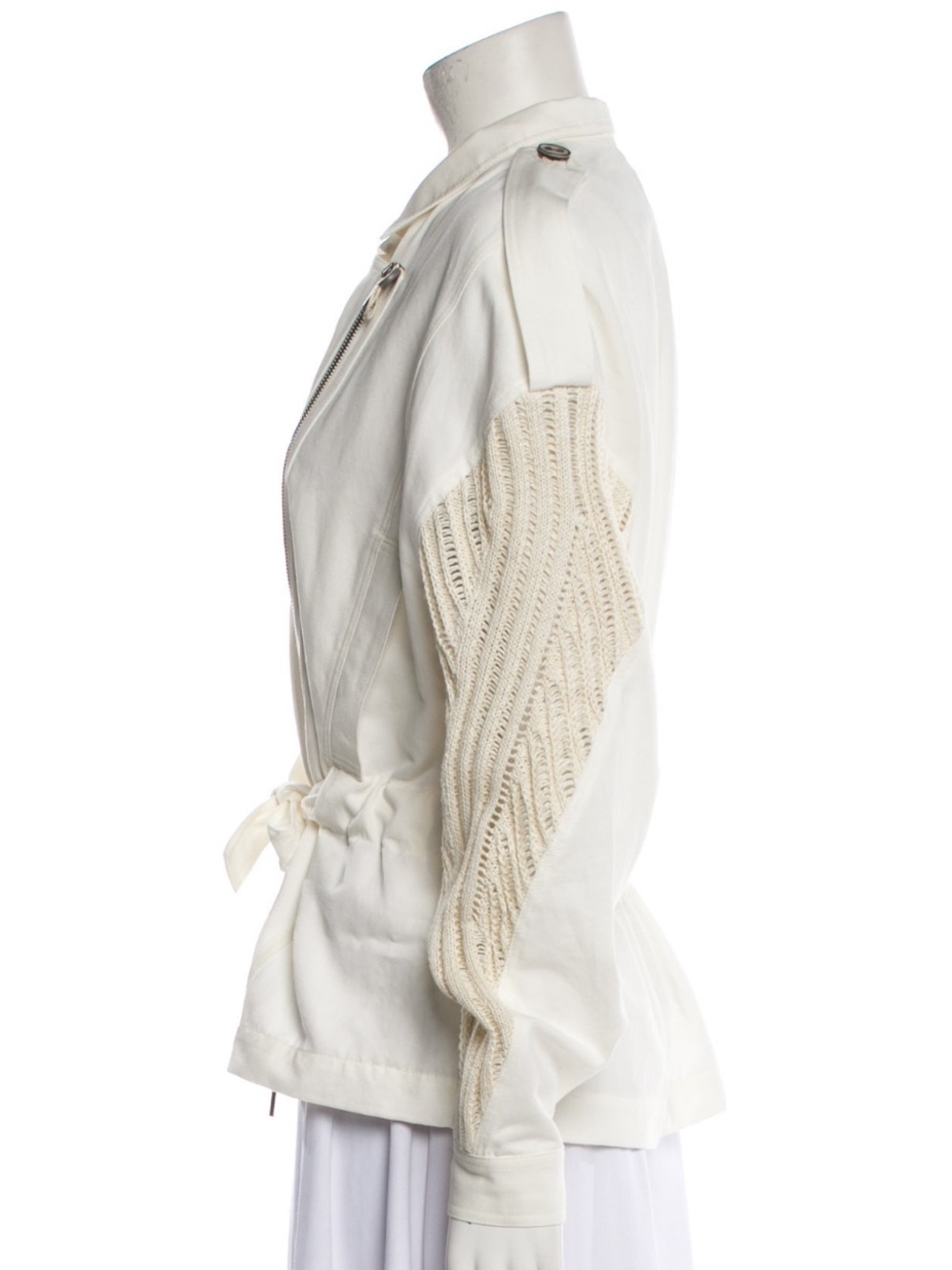 NWT Gentry Portofino Ivory/White crochet Sleeve Tie Waist Utility Jacket Size M - Picture 2 of 5